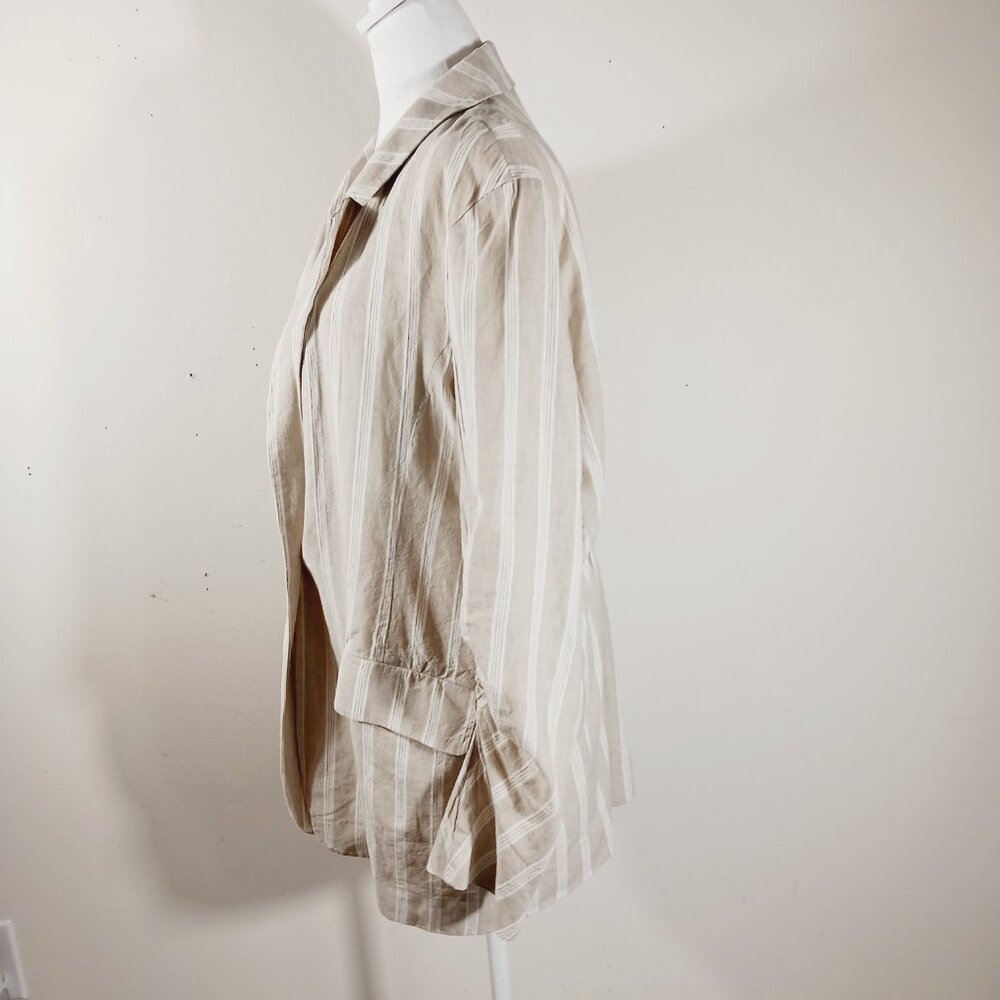 Free People "Fern" Oversized Striped Linen Blend Blazer, Ruched Sleeves SZ Small - Picture 4 of 16
